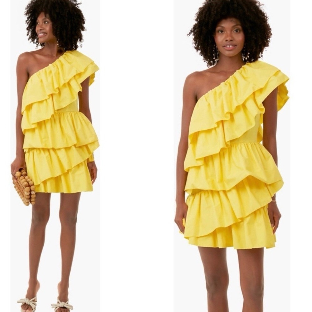 Hyacinth House Tuckernuck Sofia One Shoulder Ruffle Dress Yellow Preppy Small U2